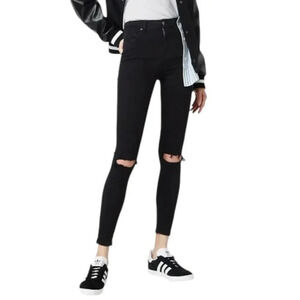 Topshop Black Distressed Knee High Rise Jamie Jeans 25